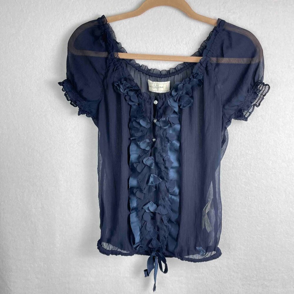 2000s Abercrombie & Fitch Navy Blue Sheer Blouse